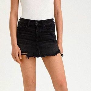 American Eagle black distressed jean mini skirt
